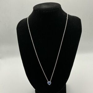 Pandora Blue Heart Halo Necklace Sterling Silver S925 ALE